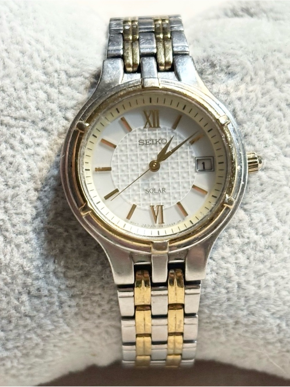 Seiko Ladies Solar Two-Tone Stainless Steel Watch V187-0AA0.
